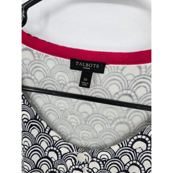 Talbots Size 1X Womens Lightweight Cardigan Black White Geometric Print Sweater - Picture 2 of 4
